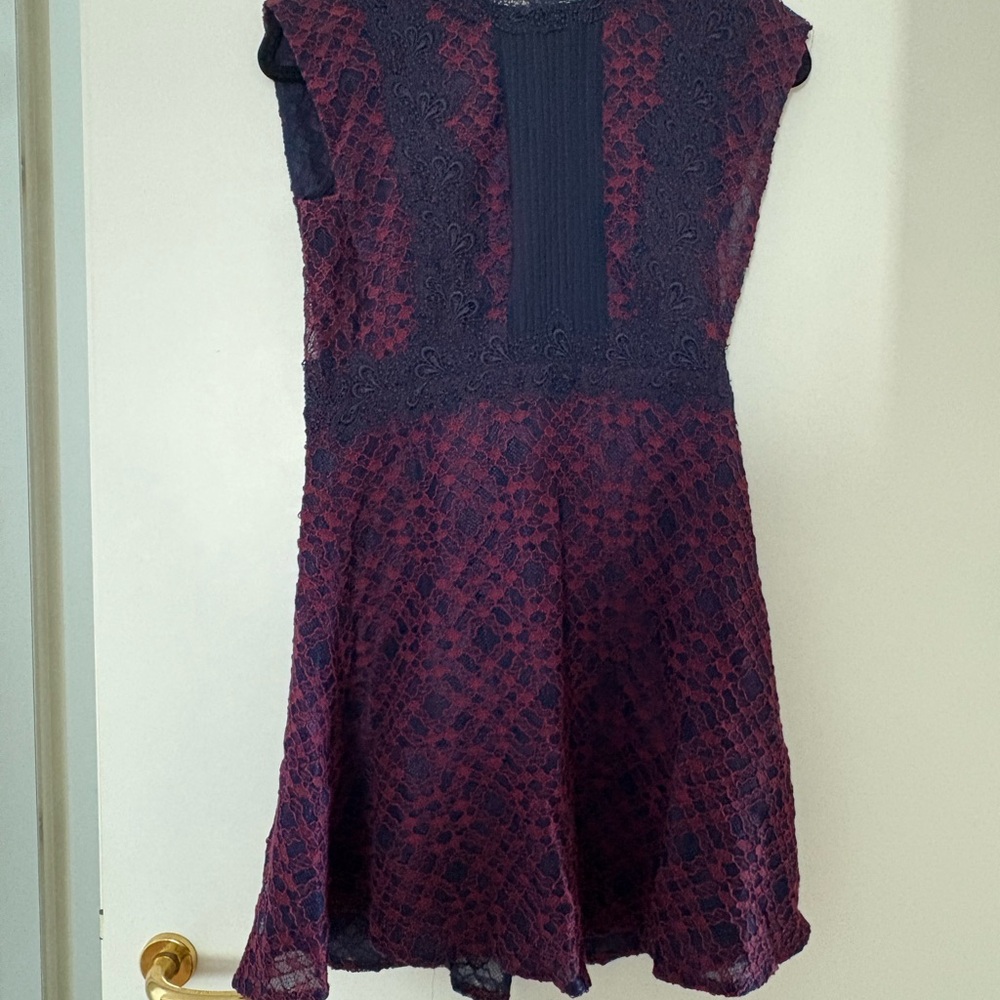Sandro Navy and Burgundy Lace Dress